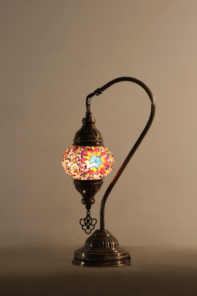 Turkish Mosaic Lamp with vintage style Swan neck metal base